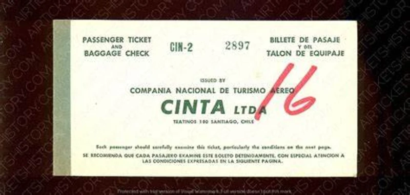 Billete de avin de CINTA